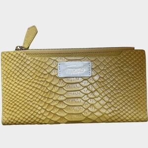 F POPS Vintage Snake Print Long Fold Card Bill Retro Wallet Purse Yellow Gold